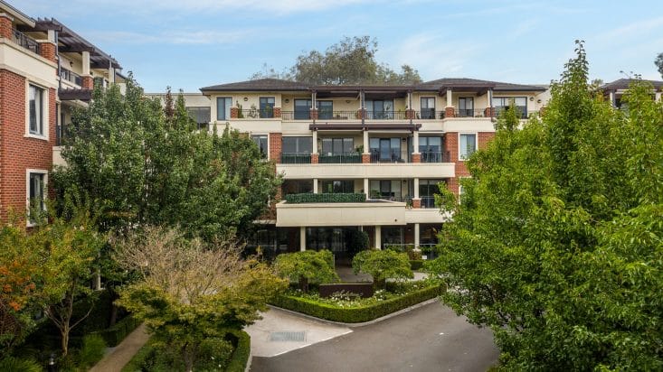 Athelstan building, trees on either side