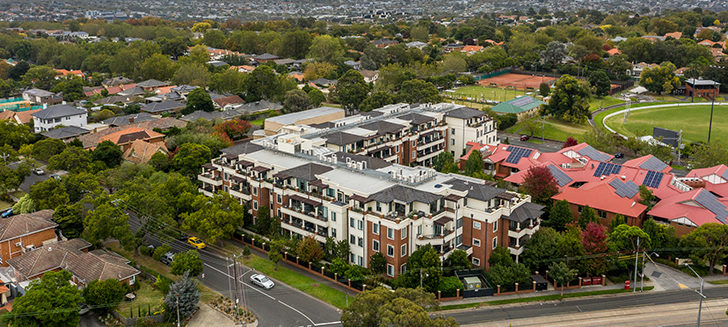 Aerial view of Athelstan Retirement Village, showing the entire precinct