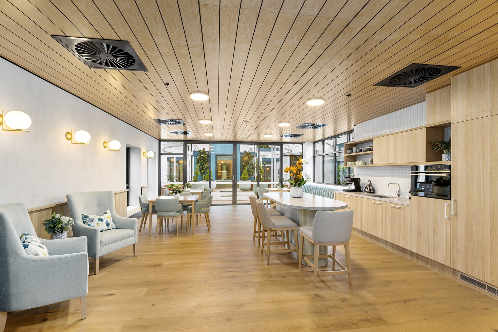 Airy communal kitchen