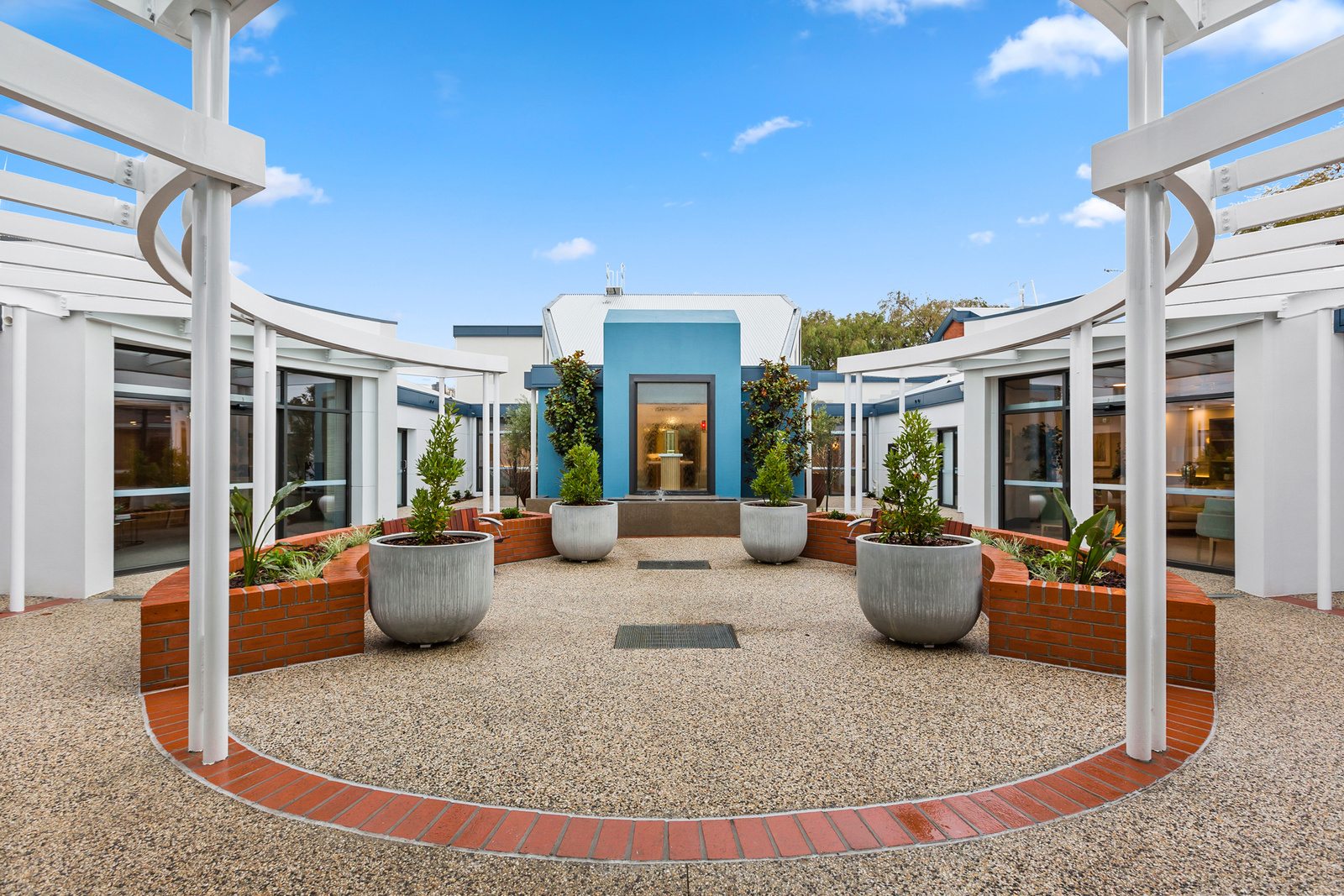 Symmetrical courtyard with plants