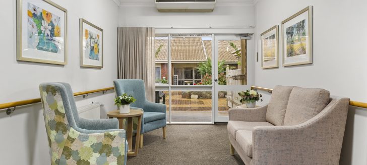 St Bernadette's Aged Care Sunshine North living room with view of the street.