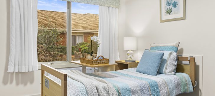 St Bernadette's Aged Care Sunshine North spacious residents bedroom