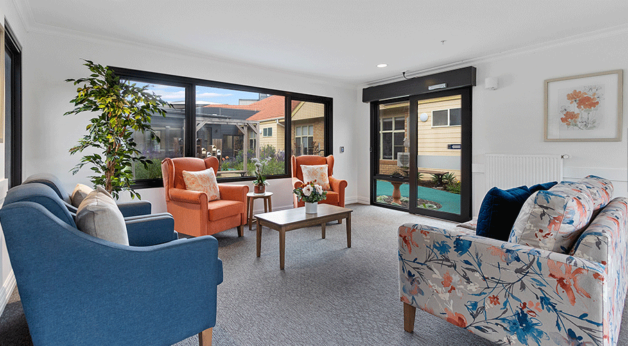 Bright living room with armchairs