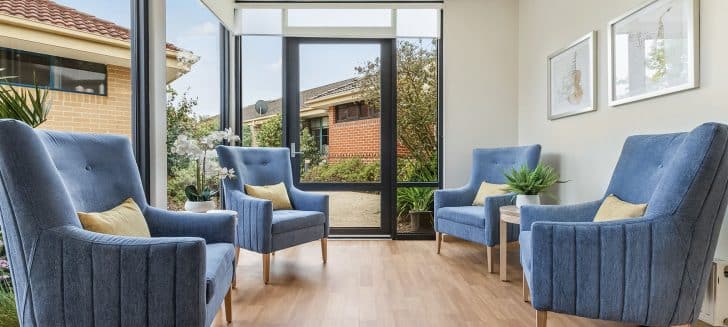 Berwick Aged Care sitting room with wide windows and armchairs