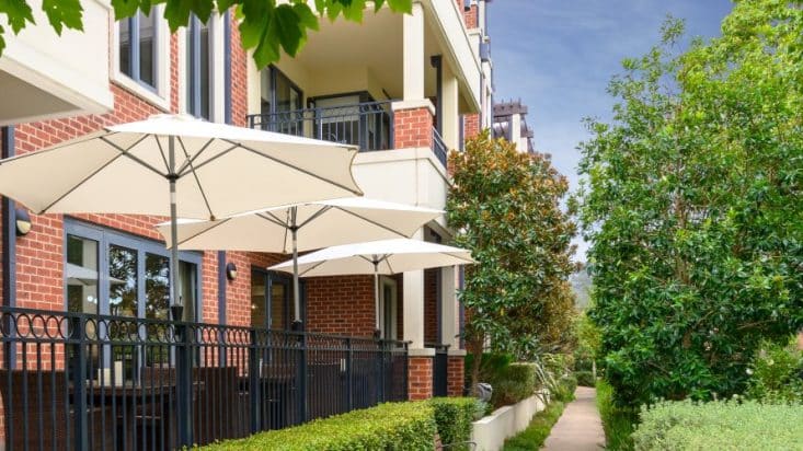 Outdoor seating with umbrellas