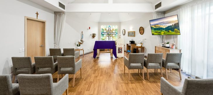 Berwick Aged Care chapel with mosaic windows.