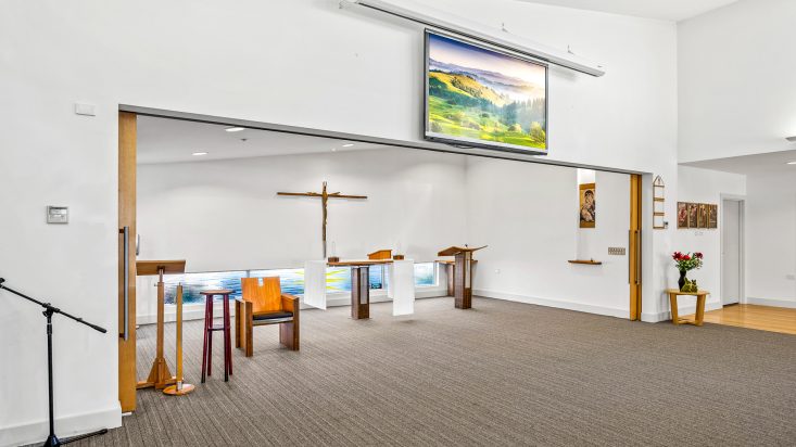 A chapel with a TV.